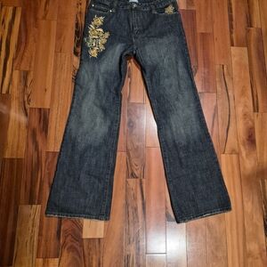 Mac & Jac Dark Blue Floral Embroidered Boot Cut Jeans SIZE 10
